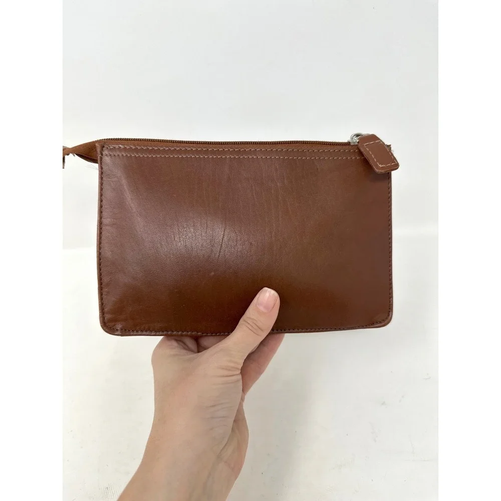 Tano Small Leather Zip‎ Pouch Brown